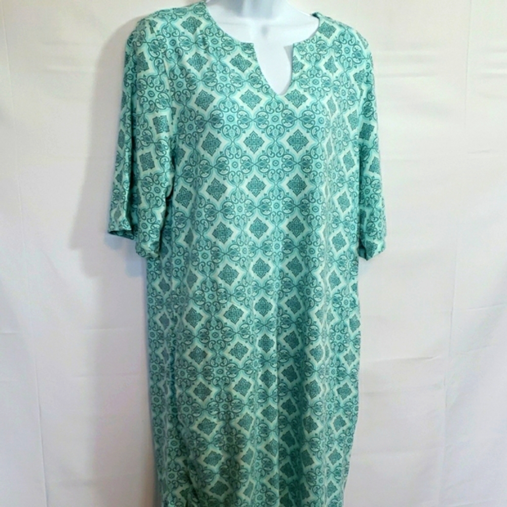 Hang Ten Teal Patterned Midi Dress